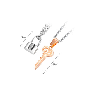 Fashion Simple Two-color Key Lock Couple 316L Stainless Steel Pendant with Necklace