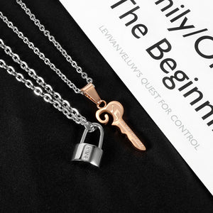 Fashion Simple Two-color Key Lock Couple 316L Stainless Steel Pendant with Necklace