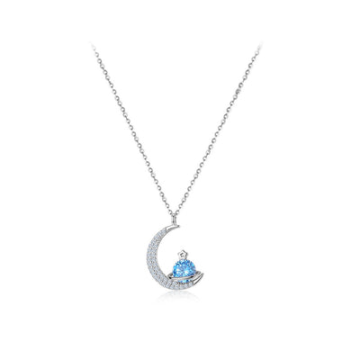 925 Sterling Silver Fashion Simple Moon Planet Pendant with Cubic Zirconia and Necklace