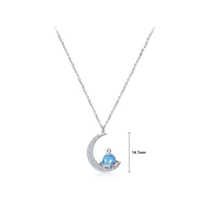 925 Sterling Silver Fashion Simple Moon Planet Pendant with Cubic Zirconia and Necklace