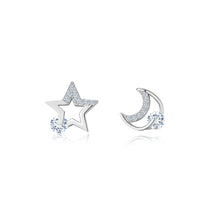 Load image into Gallery viewer, 925 Sterling Silver Simple Fashion Moon Star Asymmetrical Stud Earrings with Cubic Zirconia