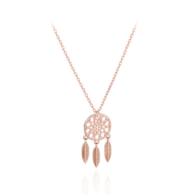 925 Sterling Silver Plated Rose Gold Fashion Creative Dream Catcher Feather Pendant with Necklace