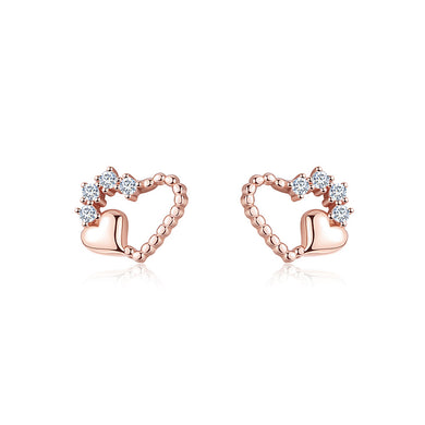 925 Sterling Silver Plated Rose Gold Simple and Fashion Hollow Heart-shaped Stud Earrings with Cubic Zirconia