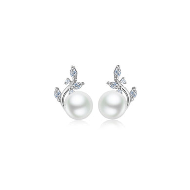 925 Sterling Silver Fashion and Elegant Geometric Imitation Pearl Stud Earrings with Cubic Zirconia