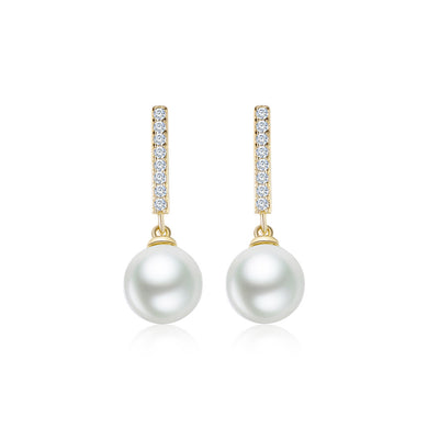 925 Sterling Silver Plated Gold Fashion and Elegant Geometric Imitation Pearl Stud Earrings with Cubic Zirconia