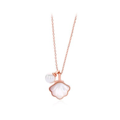 925 Sterling Silver Plated Rose Gold Fashion and Elegant Shell Imitation Pearl Pendant with Necklace