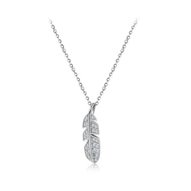 925 Sterling Silver Simple Fashion Feather Pendant with Cubic Zirconia and Necklace