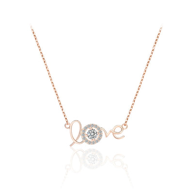 925 Sterling Silver Plated Rose Gold Fashion Romantic Love Pendant with Cubic Zirconia and Necklace