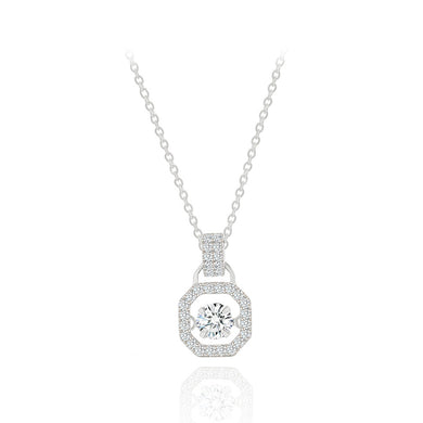 925 Sterling Silver Fashion Bright Geometric Pendant with Cubic Zirconia and Necklace