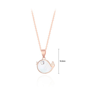 925 Sterling Silver Plated Rose Gold Simple Cute Shell Fish Pendant with Cubic Zirconia and Necklace