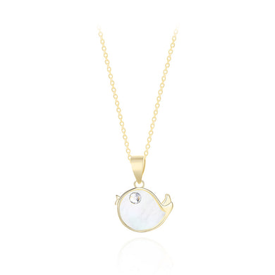 925 Sterling Silver Plated Gold Simple Cute Shell Fish Pendant with Cubic Zirconia and Necklace