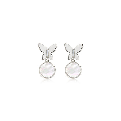 925 Sterling Silver Fashion and Elegant Butterfly Geometric Round Stud Earrings with Cubic Zirconia