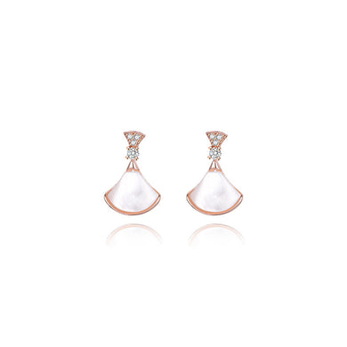 925 Sterling Silver Plated Rose Gold Simple Temperament Shell Fan-shaped Stud Earrings with Cubic Zirconia