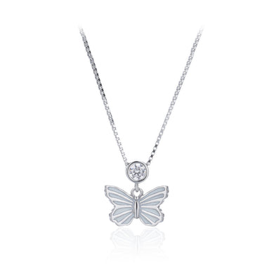 925 Sterling Silver Fashion and Elegant Butterfly Pendant with Cubic Zirconia and Necklace