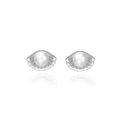 925 Sterling Silver Fashion Simple Shell Imitation Pearl Stud Earrings