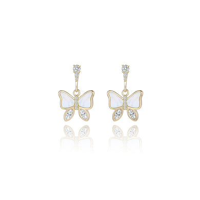 925 Sterling Silver Plated Gold Fashion and Elegant Butterfly Stud Earrings with Cubic Zirconia