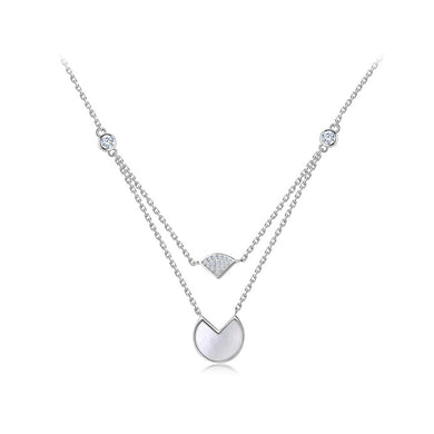 925 Sterling Silver Simple Temperament Shell Duckweed Leaf Multi-layer Pendant with Cubic Zirconia and Necklace