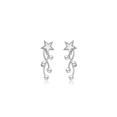 925 Sterling Silver Fashion Simple Star Imitation Pearl Tassel Earrings