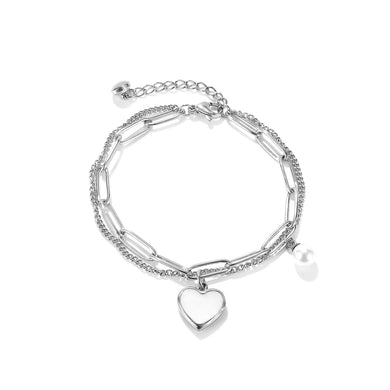 Fashion Romantic Shell Heart-shaped Imitation Pearl Double Layer 316L Stainless Steel Bracelet