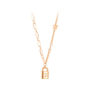 Fashion Simple Plated Rose Gold Lock Star 316L Stainless Steel Pendant with Necklace