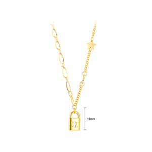 Fashion Simple Plated Gold Lock Star 316L Stainless Steel Pendant with Necklace