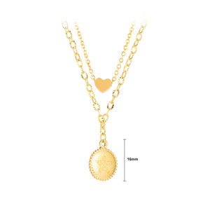 Fashion Temperament Plated Gold Star Oval Heart Shape 316L Stainless Steel Double Pendant with Necklace