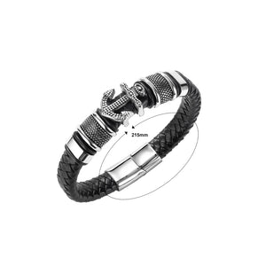 Fashion Personality 316L Stainless Steel Anchor Leather Braided Bracelet
