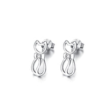 Load image into Gallery viewer, 925 Sterling Silver Simple Cute Cat Stud Earrings with Cubic Zirconia