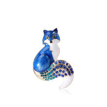 Load image into Gallery viewer, Simple and Cute Plated Gold Enamel Blue Fox Brooch with Cubic Zirconia