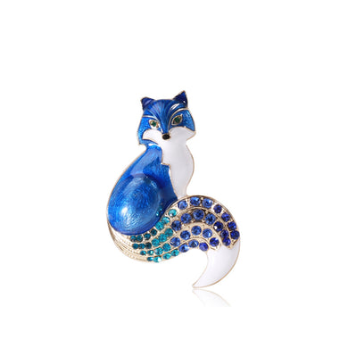 Simple and Cute Plated Gold Enamel Blue Fox Brooch with Cubic Zirconia