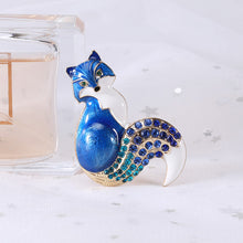 Load image into Gallery viewer, Simple and Cute Plated Gold Enamel Blue Fox Brooch with Cubic Zirconia