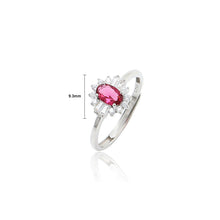 Load image into Gallery viewer, 925 Sterling Silver Fashion Elegant Flower Geometric Adjustable Ring with Rose Red Cubic Zirconia