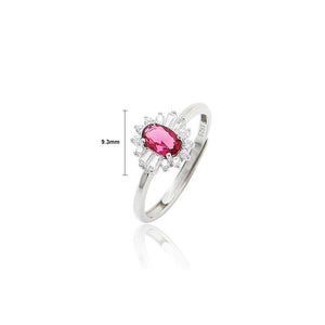 925 Sterling Silver Fashion Elegant Flower Geometric Adjustable Ring with Rose Red Cubic Zirconia