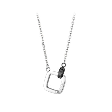 Fashion and Simple Love Geometric Square Black Circle 316L Stainless Steel Pendant with Cubic Zirconia and Necklace