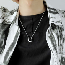 Load image into Gallery viewer, Fashion and Simple Love Geometric Square Black Circle 316L Stainless Steel Pendant with Cubic Zirconia and Necklace