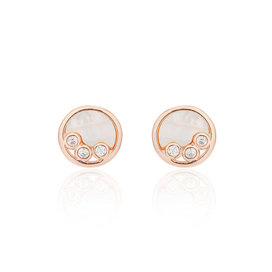 925 Sterling Silver Plated Rose Gold Simple Cute Dog Paw Geometric Round Stud Earrings with Cubic Zirconia