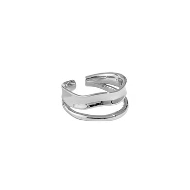 925 Sterling Silver Simple Temperament Double Layer Irregular Geometric Adjustable Opening Ring