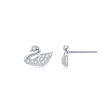 Load image into Gallery viewer, 925 Sterling Silver Fashion and Elegant Swan Stud Earrings with Cubic Zirconia