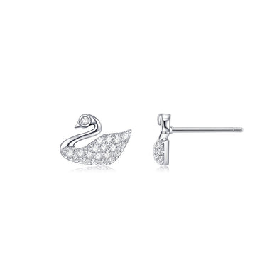 925 Sterling Silver Fashion and Elegant Swan Stud Earrings with Cubic Zirconia
