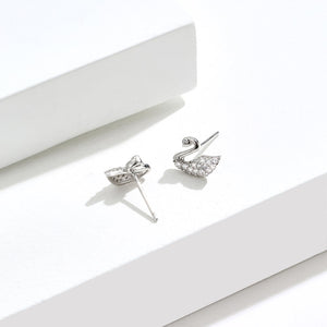 925 Sterling Silver Fashion and Elegant Swan Stud Earrings with Cubic Zirconia