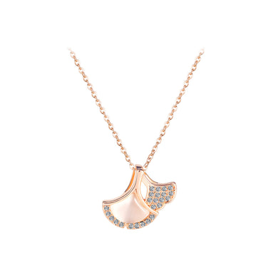 Fashion Temperament Plated Rose Gold Geometric Fan-shaped Pendant with Cubic Zirconia and 316L Stainless Steel Necklace