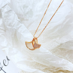 Fashion Temperament Plated Rose Gold Geometric Fan-shaped Pendant with Cubic Zirconia and 316L Stainless Steel Necklace