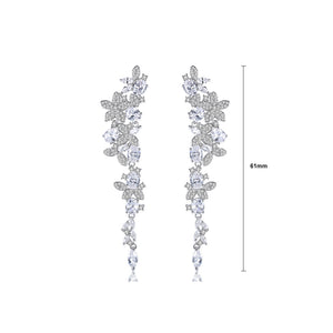 Fashion Bright Flower Geometric Tassel Earrings with Cubic Zirconia