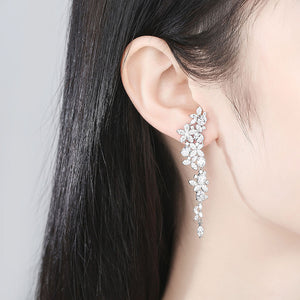 Fashion Bright Flower Geometric Tassel Earrings with Cubic Zirconia