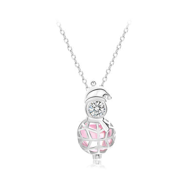 925 Sterling Silver Simple Temperament Christmas Snowman Pink Imitation Pearl Pendant with Cubic Zirconia and Necklace