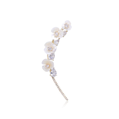 Simple and Fashion Plated Gold Flower Shell Brooch with Cubic Zirconia