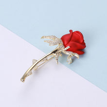 Load image into Gallery viewer, Fashion Temperament Plated Gold Enamel Red Rose Brooch with Cubic Zirconia
