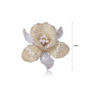 Fashion Bright Plated Gold Two-tone Flower Brooch with Cubic Zirconia