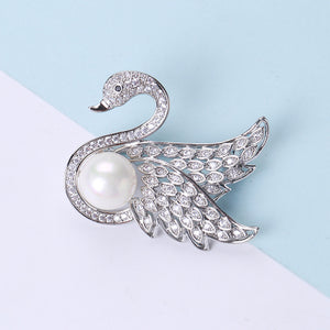 Fashion and Elegant Swan Imitation Pearl Brooch with Cubic Zirconia