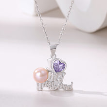 Load image into Gallery viewer, 925 Sterling Silver Fashion Romantic Love Heart-shaped Cubic Zirconia Pendant with Purple Freshwater Pearl and Necklace